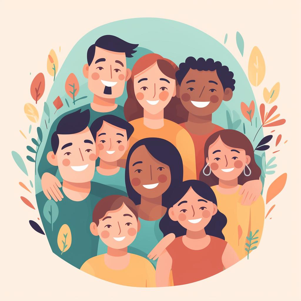 Person surrounded by supportive friends and family